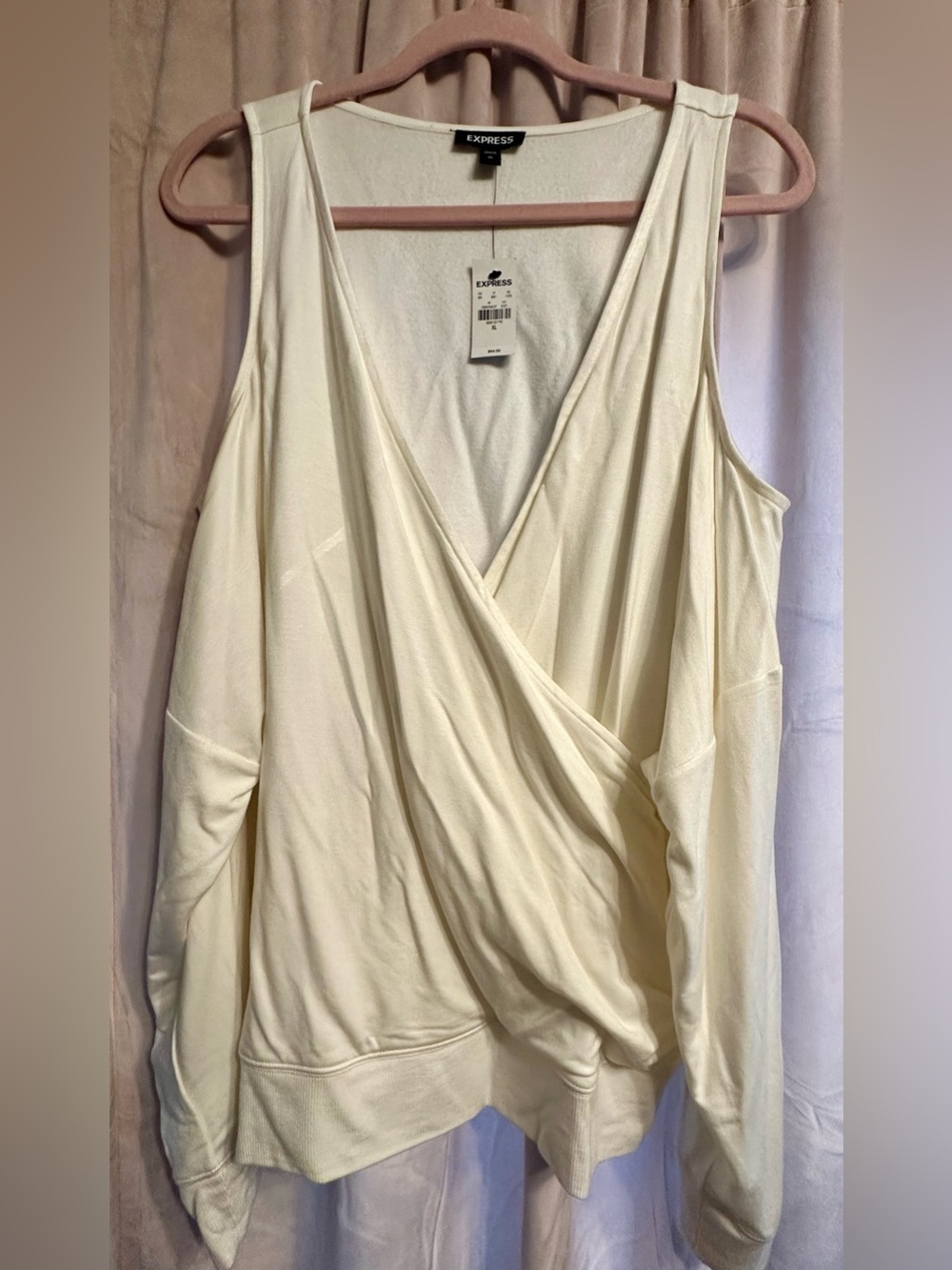Express Shirt Womens Cold Shoulder Wrap Cropped Knit Long Sleeve - XLarge Cream